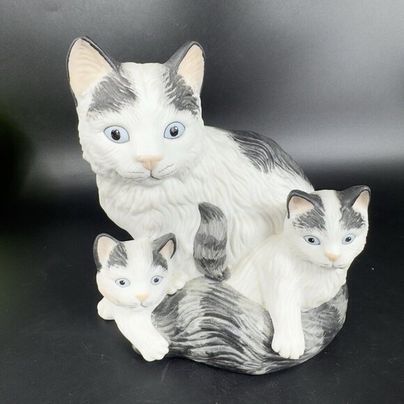 Homco Black White Mother Cat Kitty with Kittens Figurine Large Ceramic Figure - Picture 9 of 10